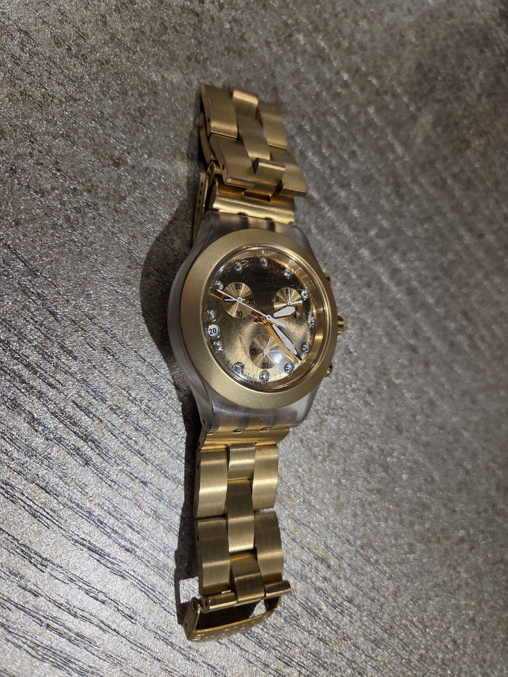 Swatch Irony Diaphane Chronograph “Full-Blooded Gold,” reference SVCK4032G